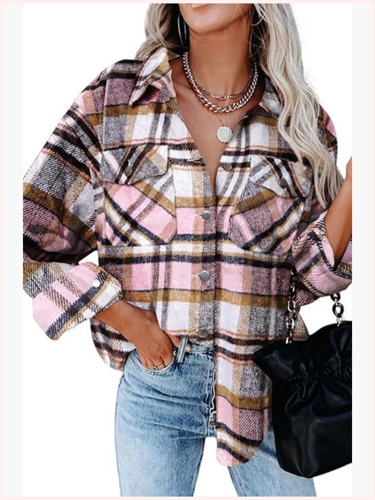 V-Neck Button Down Oversized Blouse With Pockets